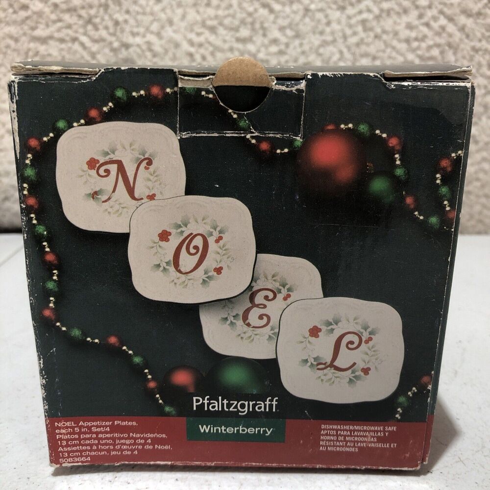 Set 4 Pfaltzgraff WINTERBERRY Christmas NOEL 5" Square Appetizer Dessert Plates